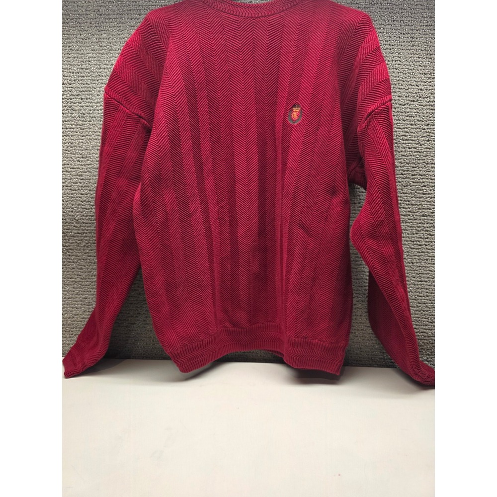 Chaps Ralph Lauren Mens XL Red Chevron Herringbone Knit Crewneck Sweater Vintage